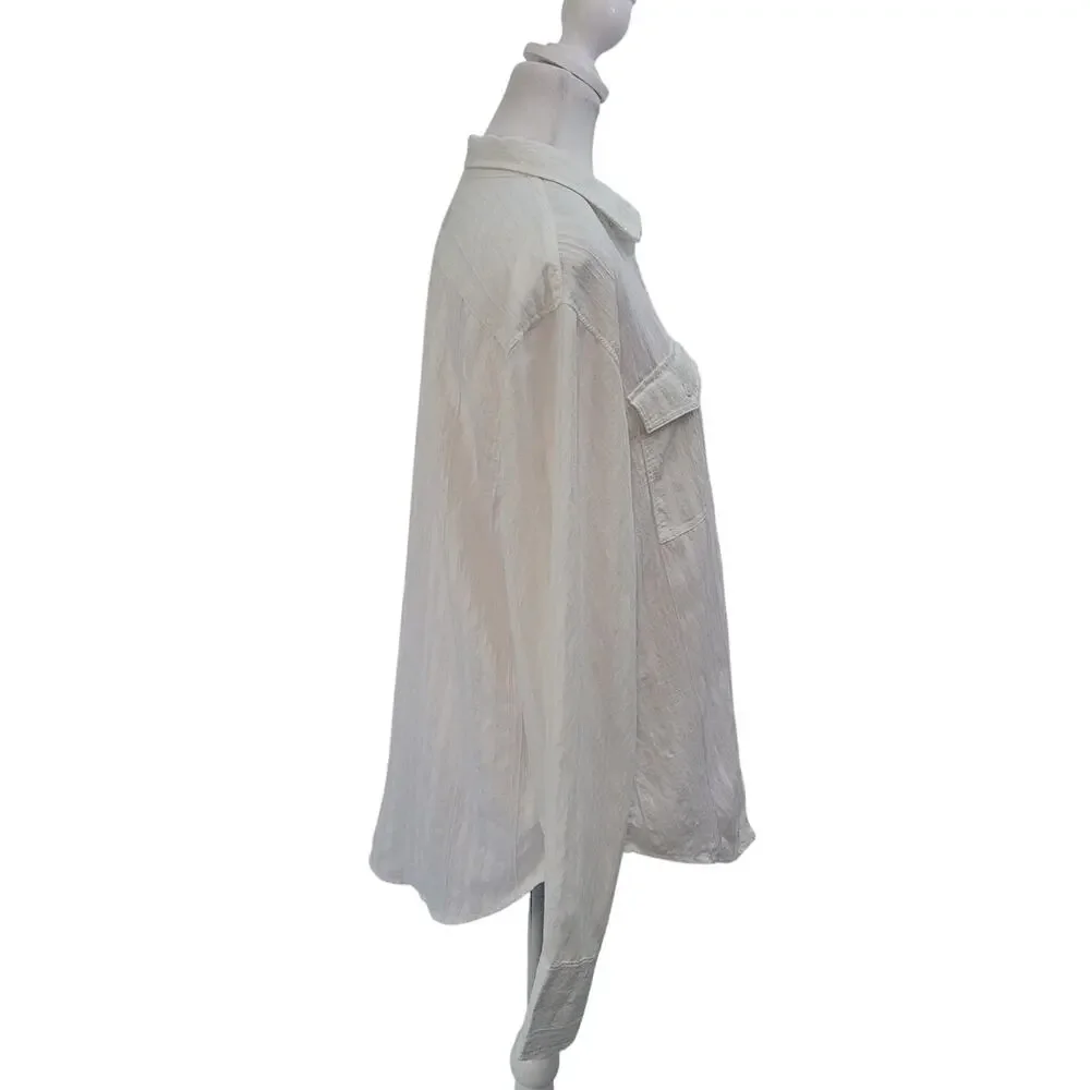 J. Crew Size M White Long Sleeve Popover Textured‎ Cotton Gauzey Minimalist